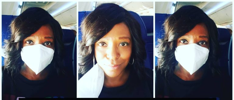 Tamara on a covid-19 flight