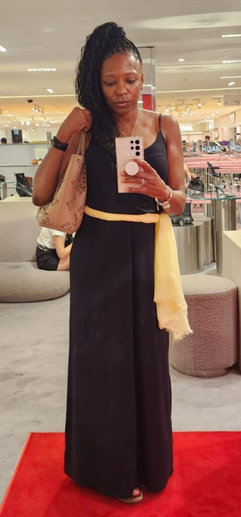 Me trying on a bag to pick a size.